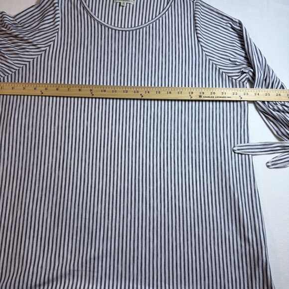 Max Studio Top Womens‎ Plus 1X Gray Stripe Tie Cuff Boat Neck Nautical Coastal - Picture 5 of 9